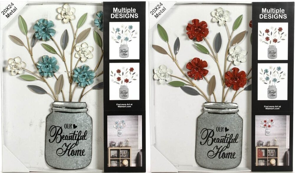 1704 Set of 2 Metal Dimensional Wall Art-Red and Blue 2 colors Assorted 24"